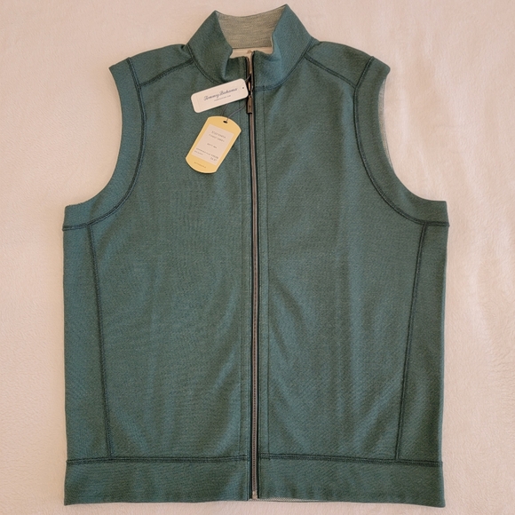 Tommy Bahama Reversible Switch It Up Full Zip Vest Medium Heather Forest Green - Picture 1 of 16